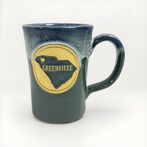 Deneen Pottery Greenville South Carolina Mug 14 Oz Blue Stoneware Handmade USA